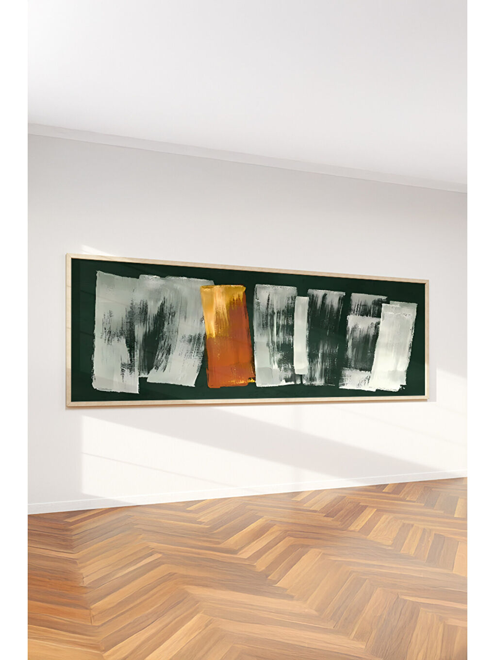 Beyaz Tek Parça Gerçek Ham Ahşap Yatay Panorama Çerçeveli Tablo - Model 16 - 33 x 70-2