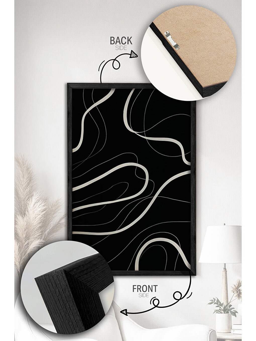 Beyaz 2 Parça Gerçek Siyah Renkli Çerçeveli Tablo Seti - Model 10 - ERSY2LIMODEL10-SIYAH-1