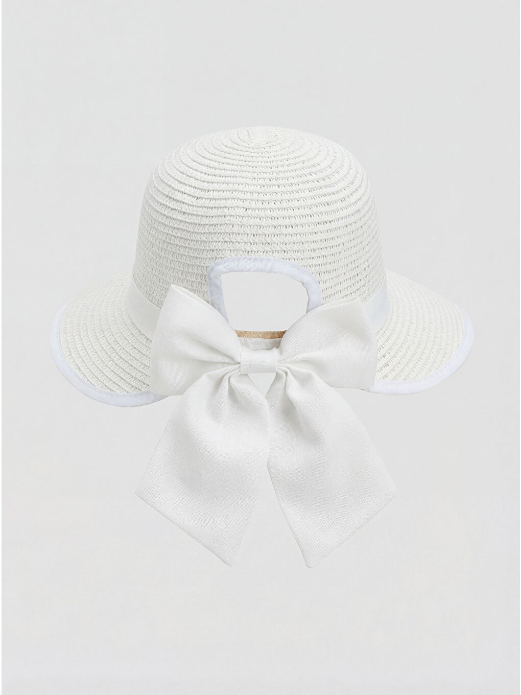 Siperli Beyaz Hasır Plaj Şapkası Y25730-27-2