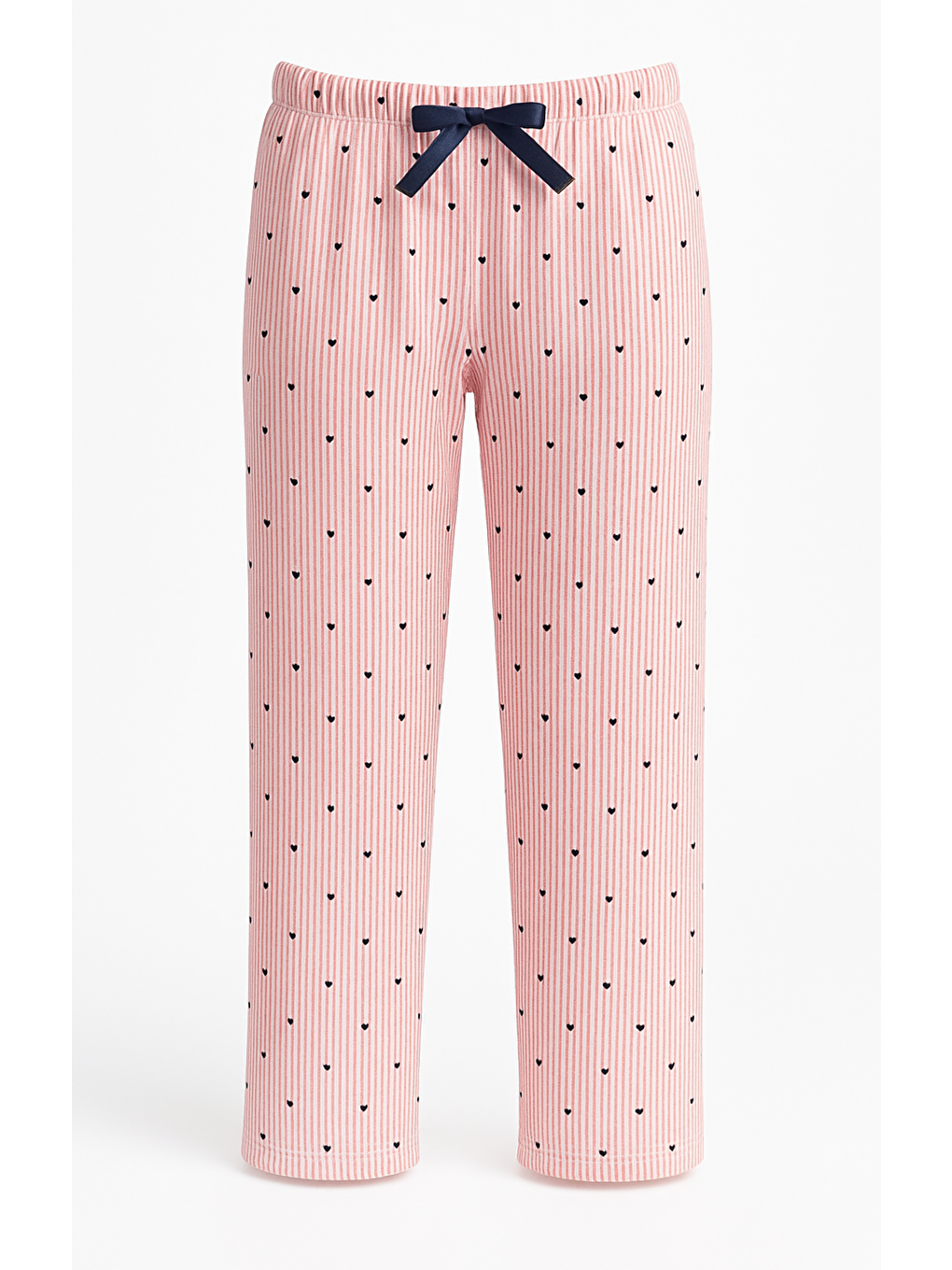 Kadın Kırmızı Çizgili Kalpli Viskon Yüksek Kaliteli Esnek Pijama Altı