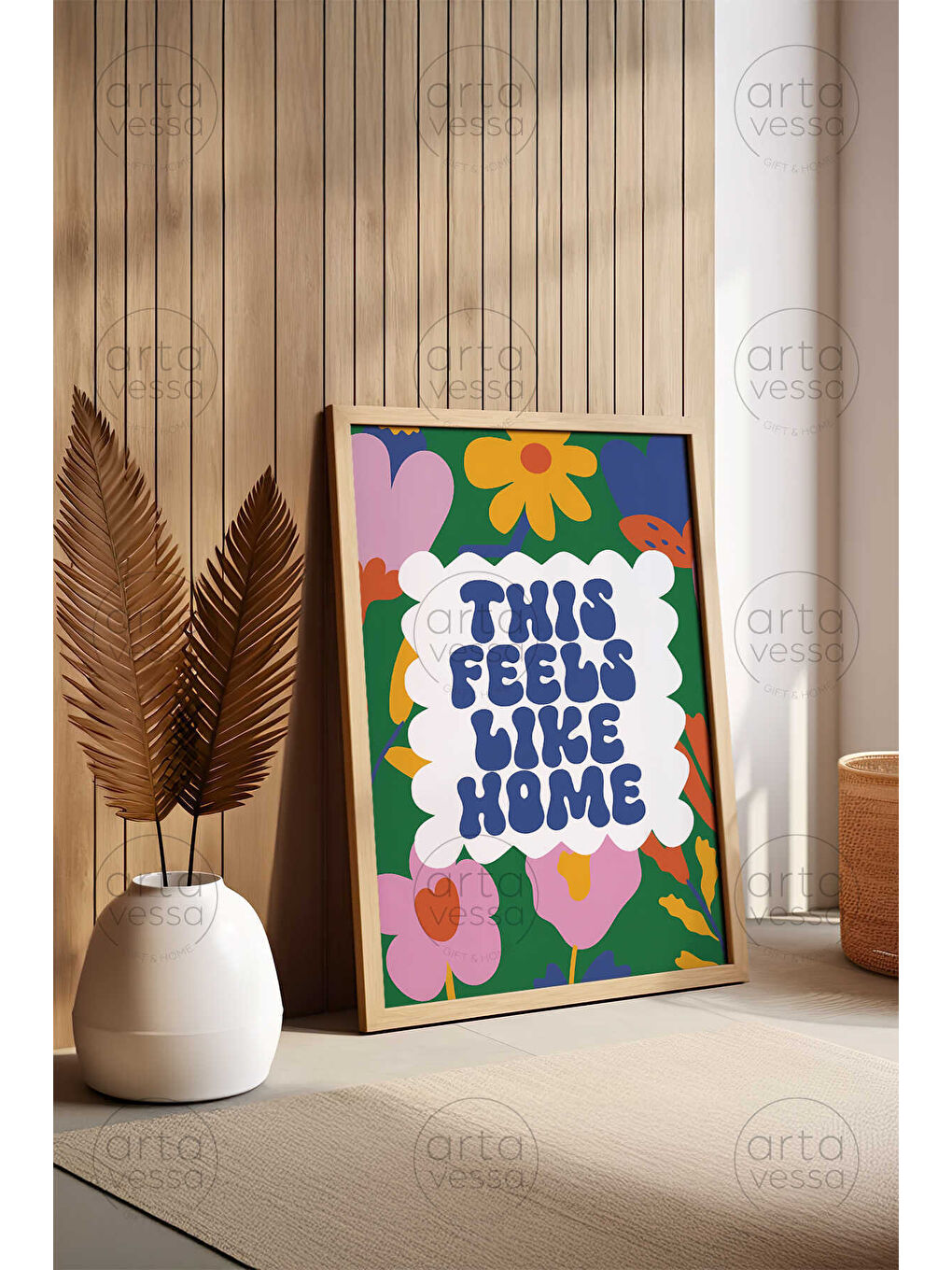 Beyaz Tek Parça Ham Renk Gerçek Ahşap Çerçeveli Tablo - TEKARTCRVMDF-1 - TEKARTCRVMDF1-5070-1