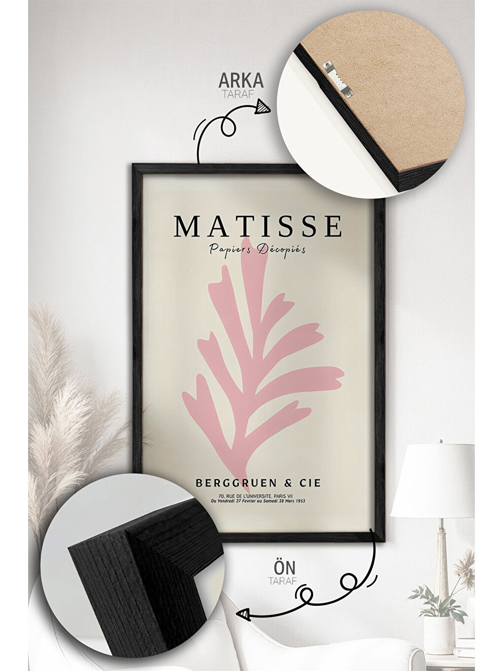 Beyaz 3 Parça Gerçek Ahşap Renkli Çerçeveli Tablo Seti - Model 8 - ARTVMODEL8-SIYAH-1