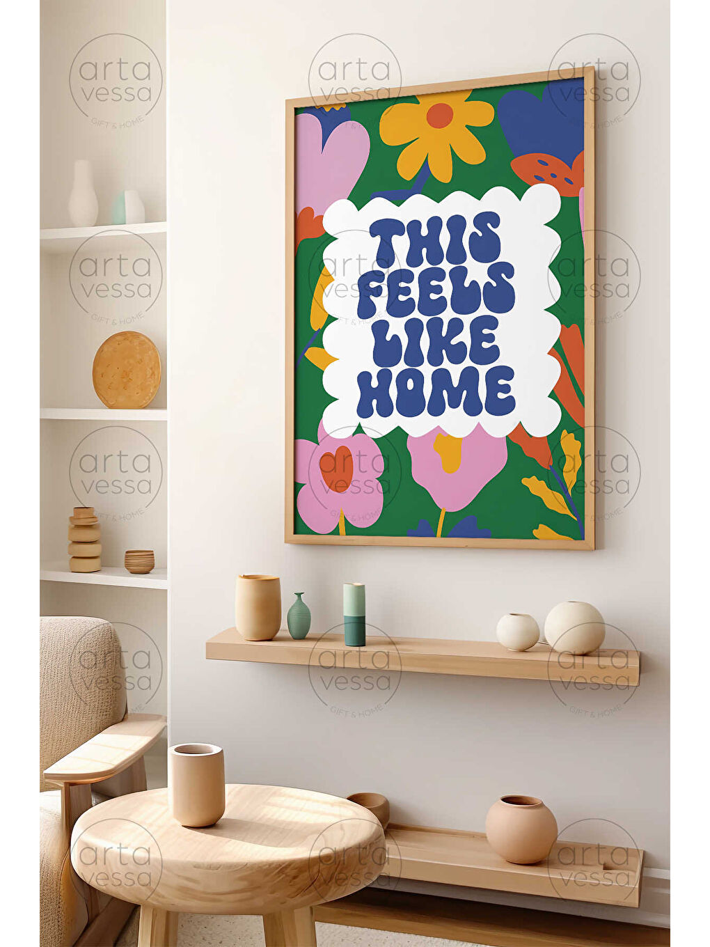 Beyaz Tek Parça Ham Renk Gerçek Ahşap Çerçeveli Tablo - TEKARTCRVMDF-1 - TEKARTCRVMDF1-5070-2