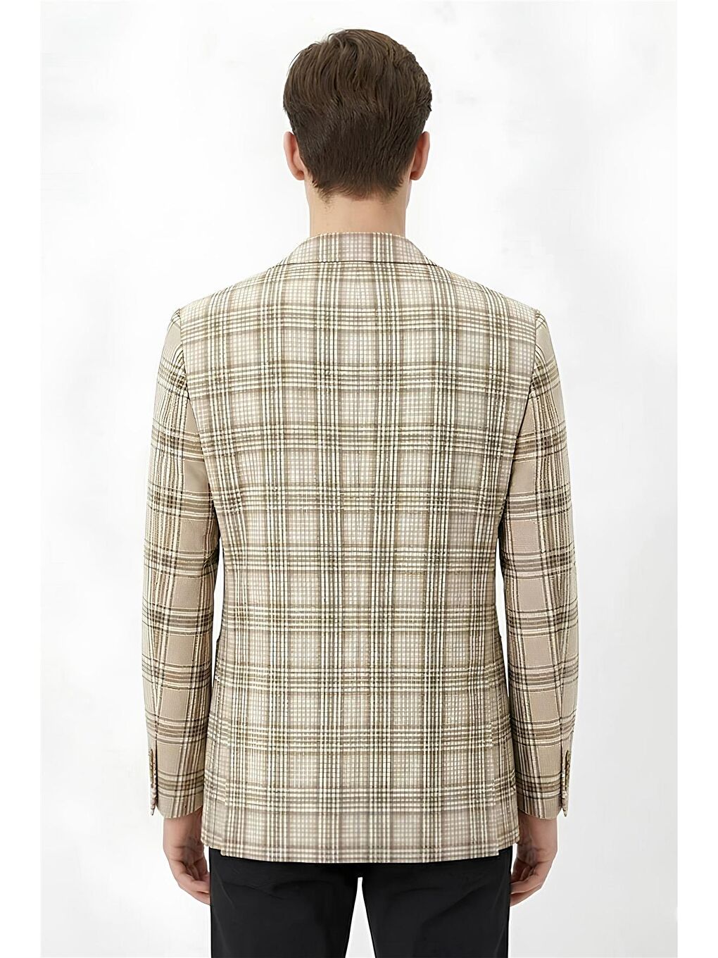 Kahverengi Giotelli Kahve Ekose Mono Yaka Comfort Kalıp 6 Drop Kemerli Bel Astarsız Erkek Ceket-3