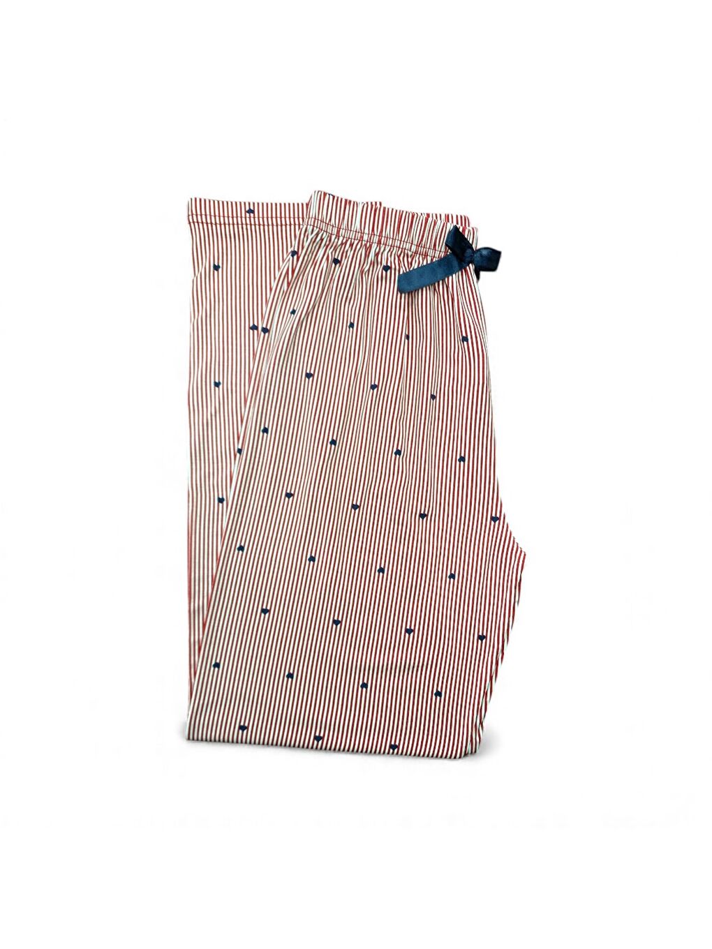 Kadın Kırmızı Çizgili Kalpli Viskon Yüksek Kaliteli Esnek Pijama Altı-1