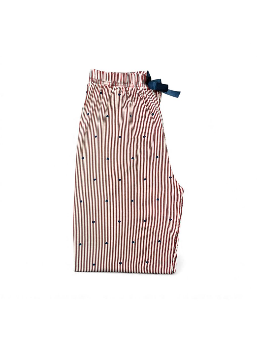 Kadın Kırmızı Çizgili Kalpli Viskon Yüksek Kaliteli Esnek Pijama Altı-2