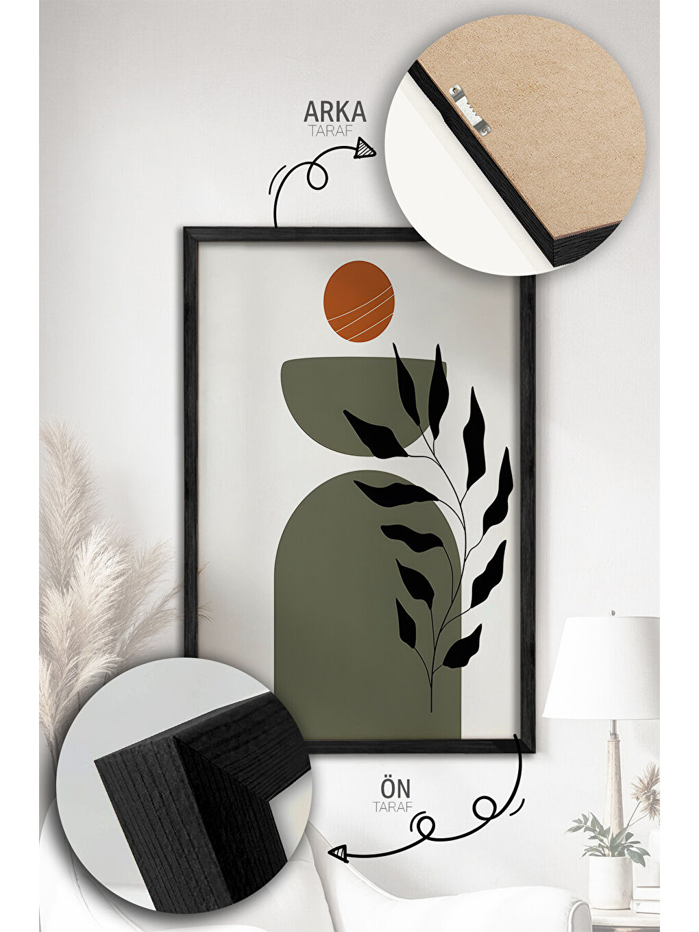 Beyaz 3 Parça Gerçek Ahşap Renkli Çerçeveli Tablo Seti - Model 6 - ARTVMODEL6-SIYAH-1