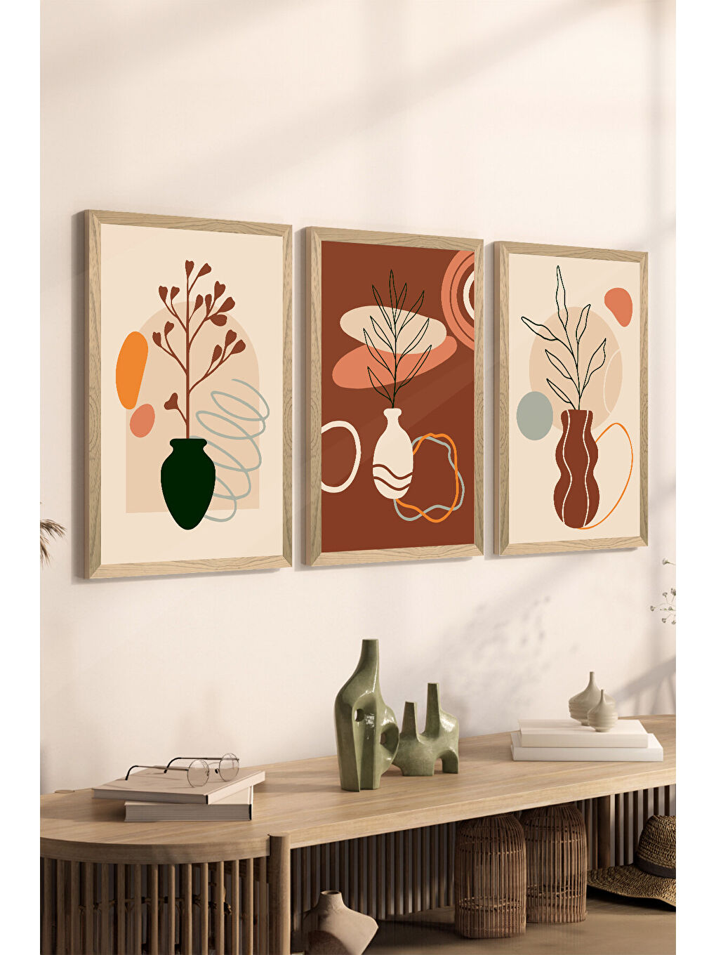 Beyaz 3 Parça Ahşap Çerçeve Görünümlü MDF Poster Tablo Seti - Set 105 - MDF3DSOHOSET105-3348