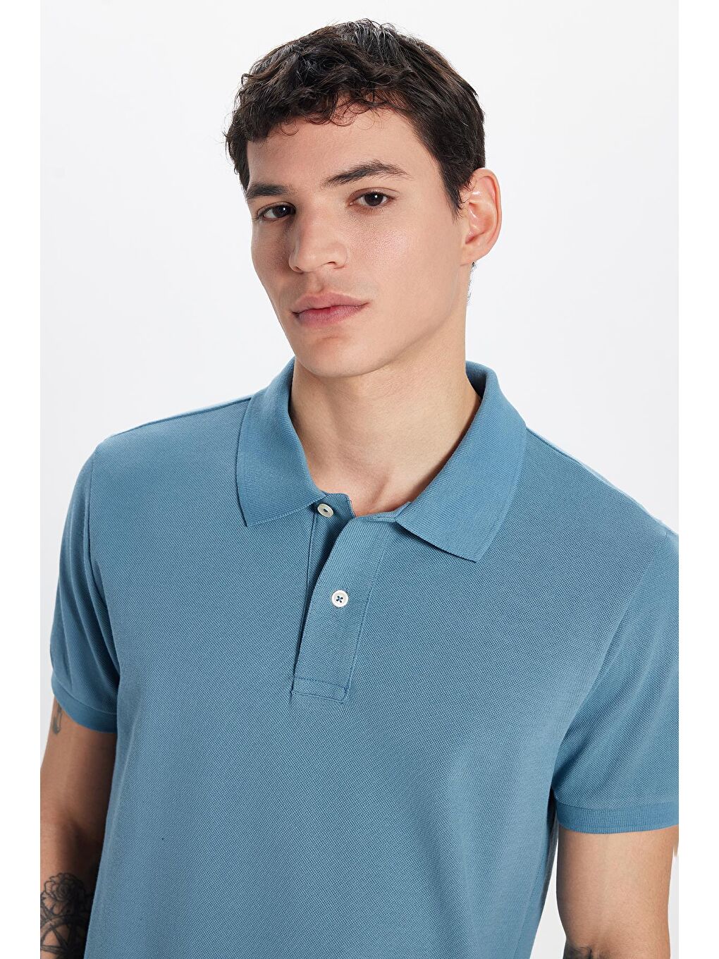 TUDORS Indigo Erkek Slim Fit Dar Kesim %100 Pamuk İndigo Polo Yaka Tişört