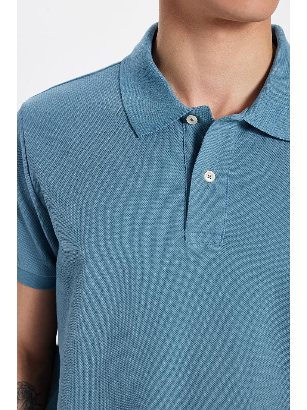 TUDORS Indigo Erkek Slim Fit Dar Kesim %100 Pamuk İndigo Polo Yaka Tişört - 2