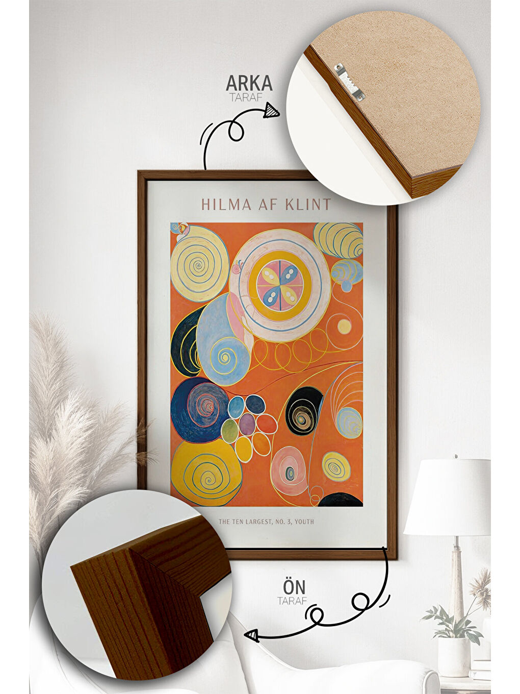 Beyaz Tek Parça Kahverengi Gerçek Ahşap Çerçeveli Tablo Seti - Model 3 - ERSYKHVCRV3-2030-2