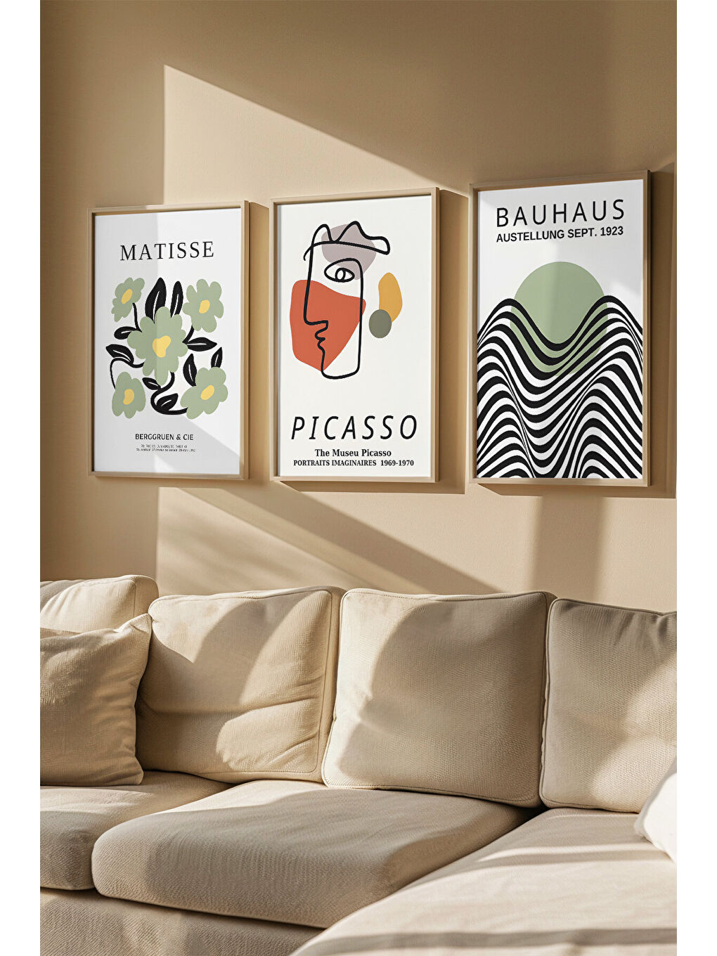 Beyaz 3 Parça Gerçek Ahşap Renkli Çerçeveli Tablo Seti - Model 13 - ARTVMODEL13-AHSAP