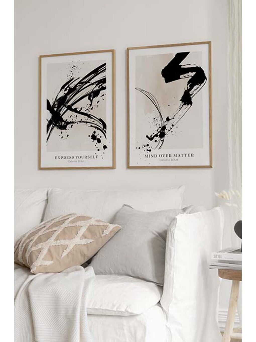 Beyaz 2 Parça Ahşap Çerçeve Görünümlü Mdf Tablo Seti 33x48 Cm - Model 16 - ERSY2MDFMODEL16-2030