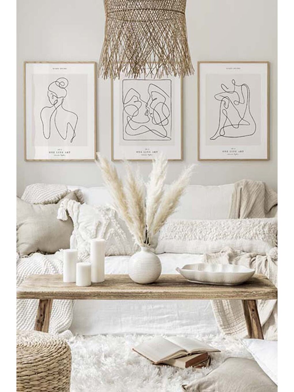 Beyaz 3 Parça Ahşap Çerçeve Görünümlü Mdf Tablo Seti - ARTAVESSAYSLMSTKO55