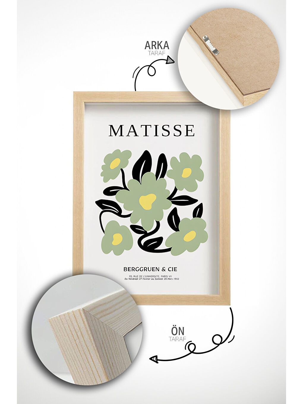 Beyaz 3 Parça Gerçek Ahşap Renkli Çerçeveli Tablo Seti - Model 13 - ARTVMODEL13-AHSAP-1