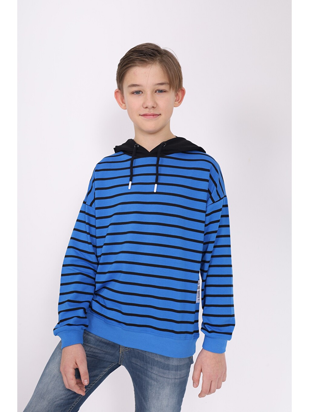 Mavi Erkek Çocuk Çizgili Sweatshirt-1