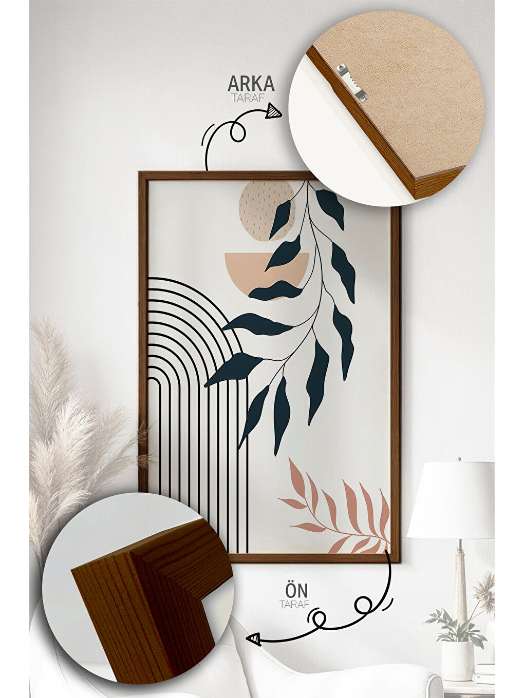 Beyaz 3 Parça Gerçek Ahşap Renkli Çerçeveli Tablo Seti - Model 30 - ARTVMODEL30-KAHVE-1