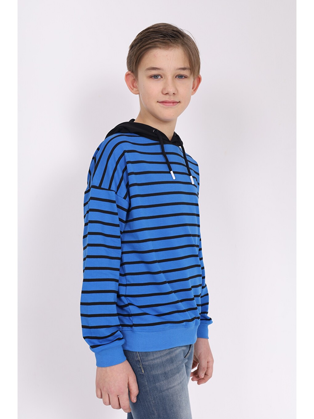 Mavi Erkek Çocuk Çizgili Sweatshirt-3