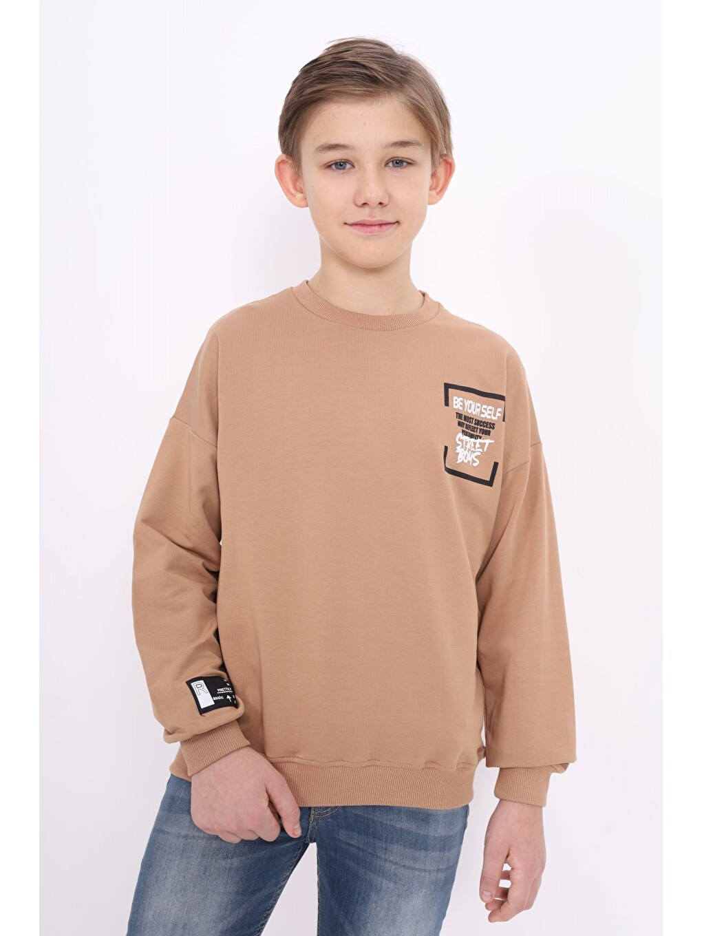 Kahverengi Erkek Çocuk Baskılı Sweatshirt-1