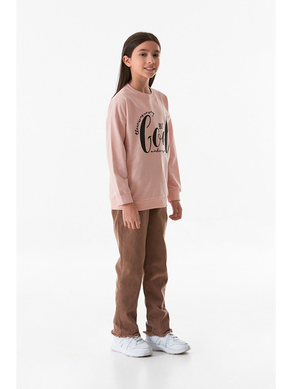 Fullamoda Pembe Yazı Baskılı Bisiklet Yaka Kız Çocuk Sweatshirt - 1