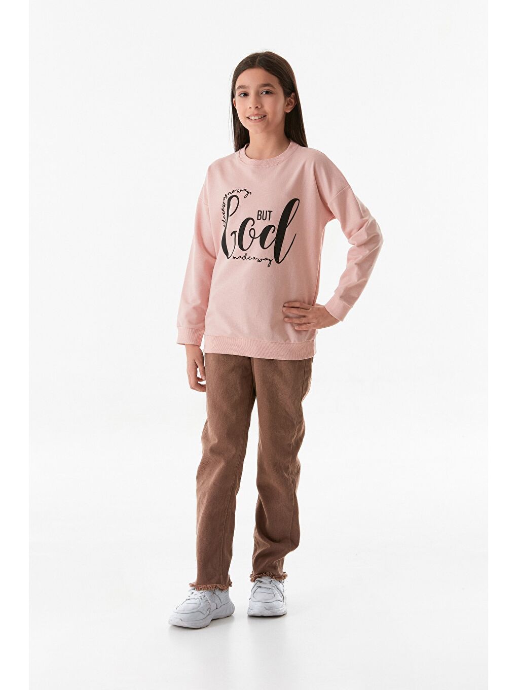 Fullamoda Pembe Yazı Baskılı Bisiklet Yaka Kız Çocuk Sweatshirt - 2