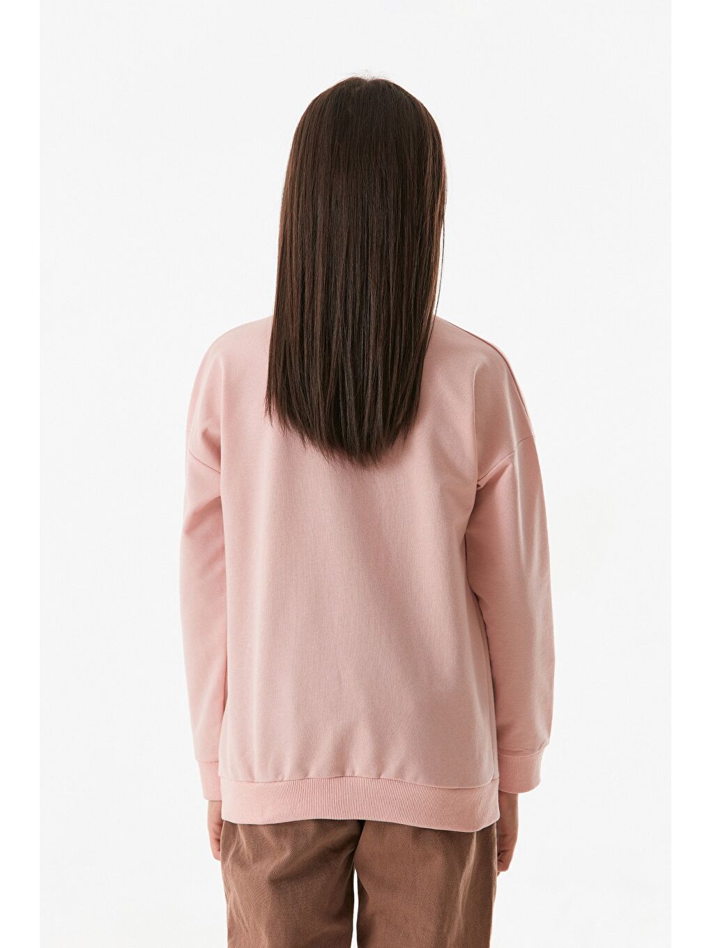 Fullamoda Pembe Yazı Baskılı Bisiklet Yaka Kız Çocuk Sweatshirt - 3