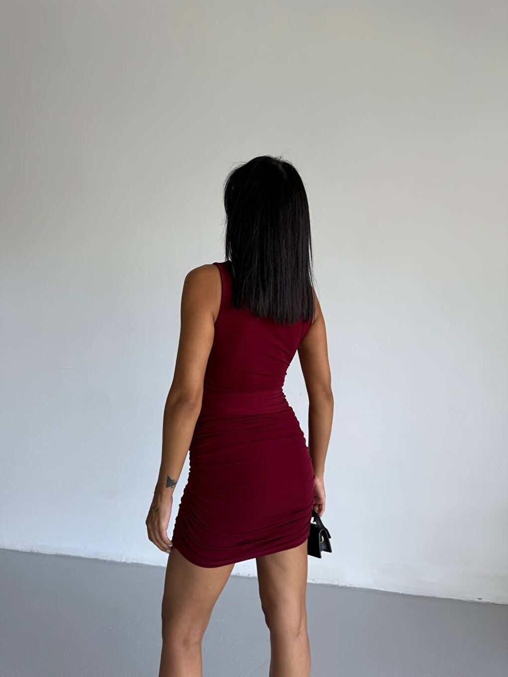 Kadın Bordo Kuşaklı Elbise-2