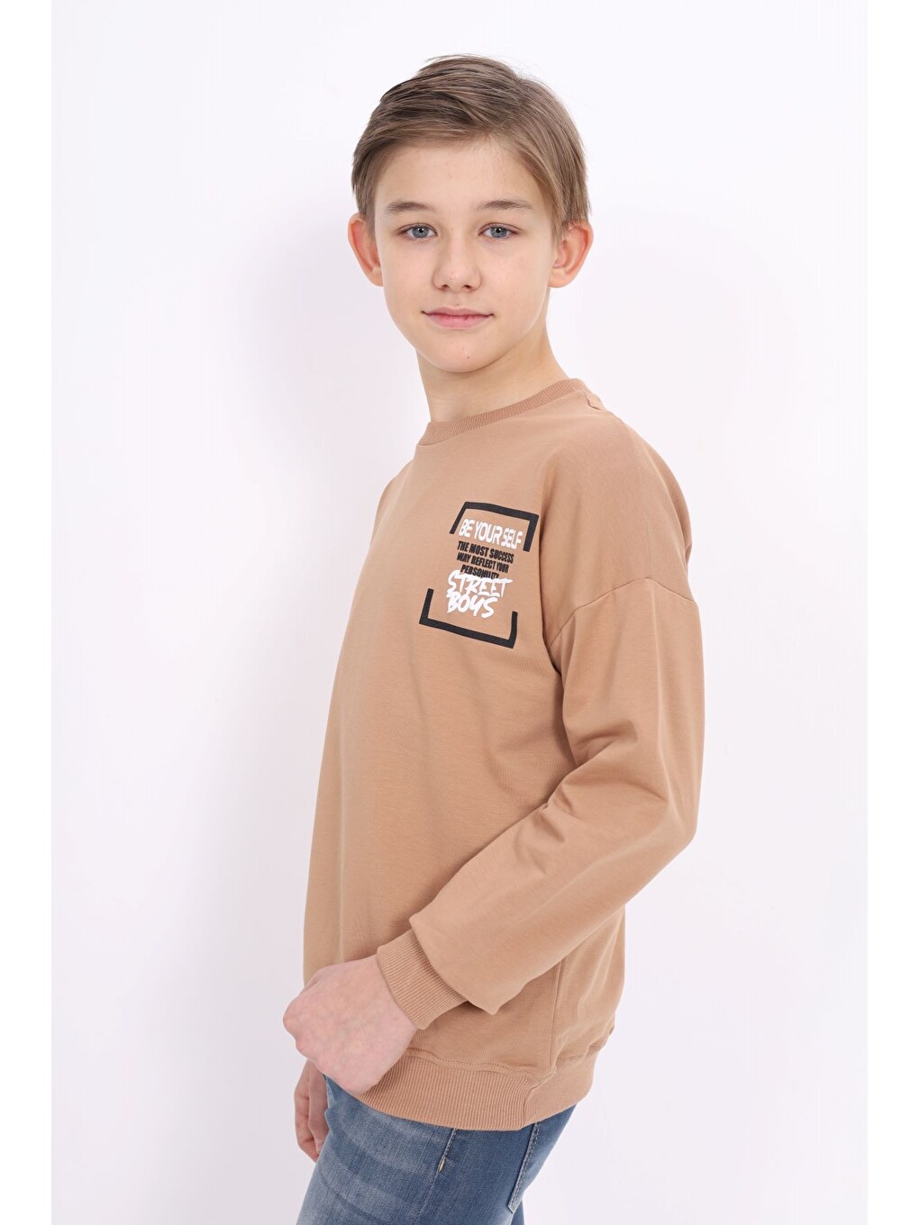 Kahverengi Erkek Çocuk Baskılı Sweatshirt-2