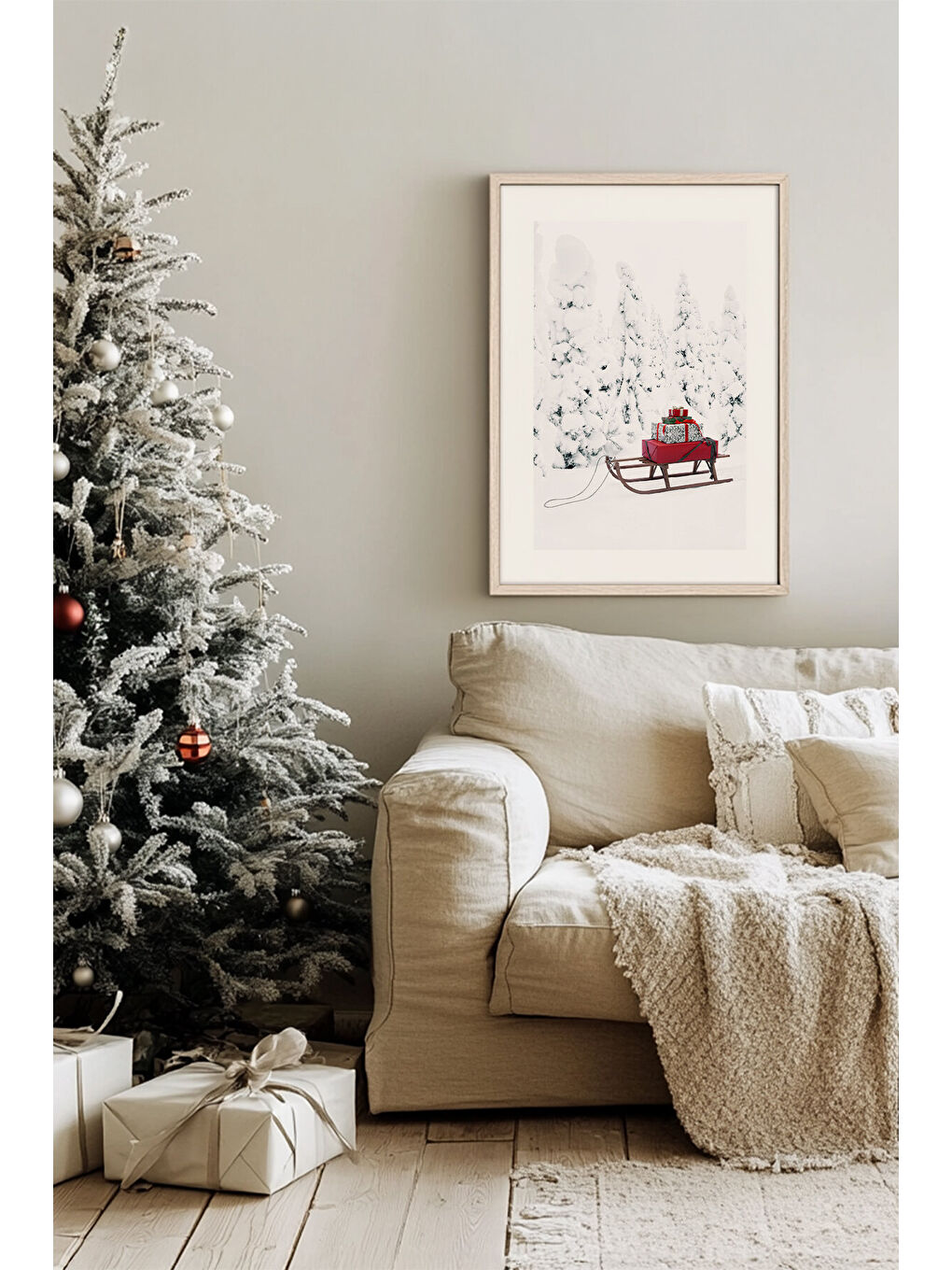 Beyaz Tek Parça Gerçek Ham Ahşap Çerçeveli Yılbaşı(New Year) Temalı Tablo - Model 72 - NWYEARSNGMDL72-3348-1