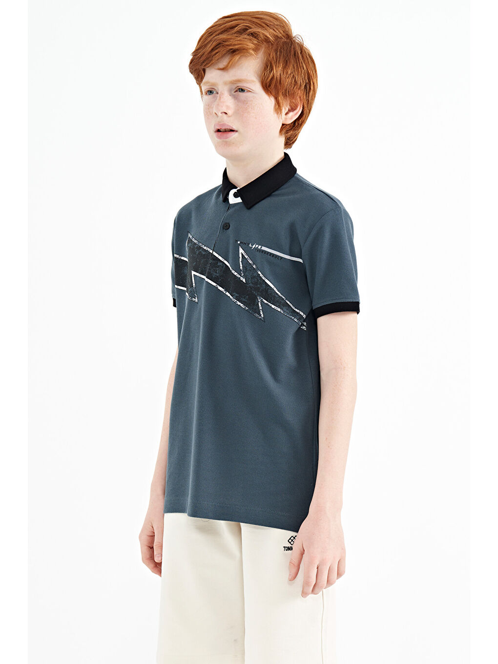 Orman Yeşili Baskı Detaylı Standart Kalıp Polo Yaka Erkek Çocuk Tişört - 11154-3