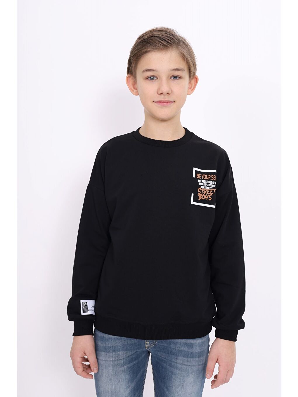 Siyah Erkek Çocuk Baskılı Sweatshirt-1