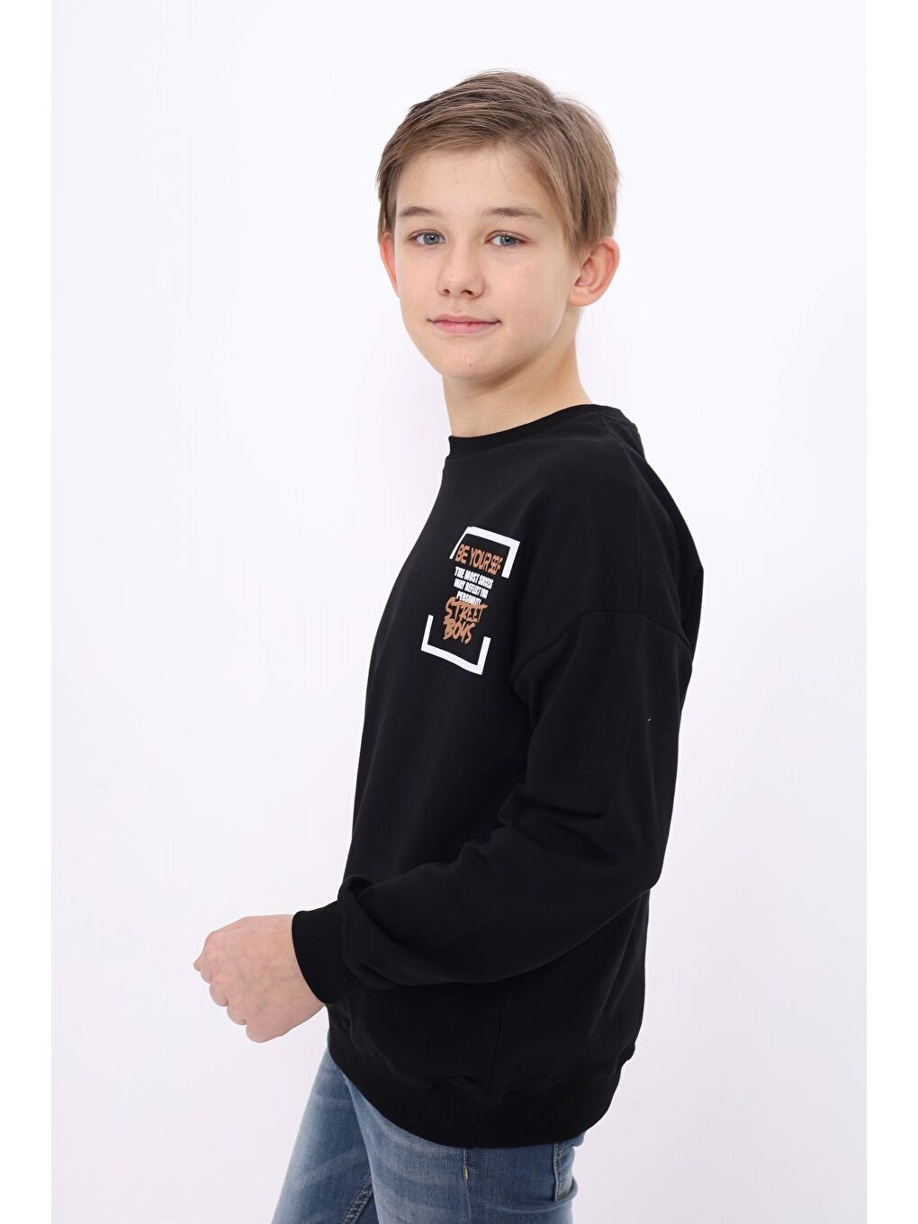 Siyah Erkek Çocuk Baskılı Sweatshirt-3
