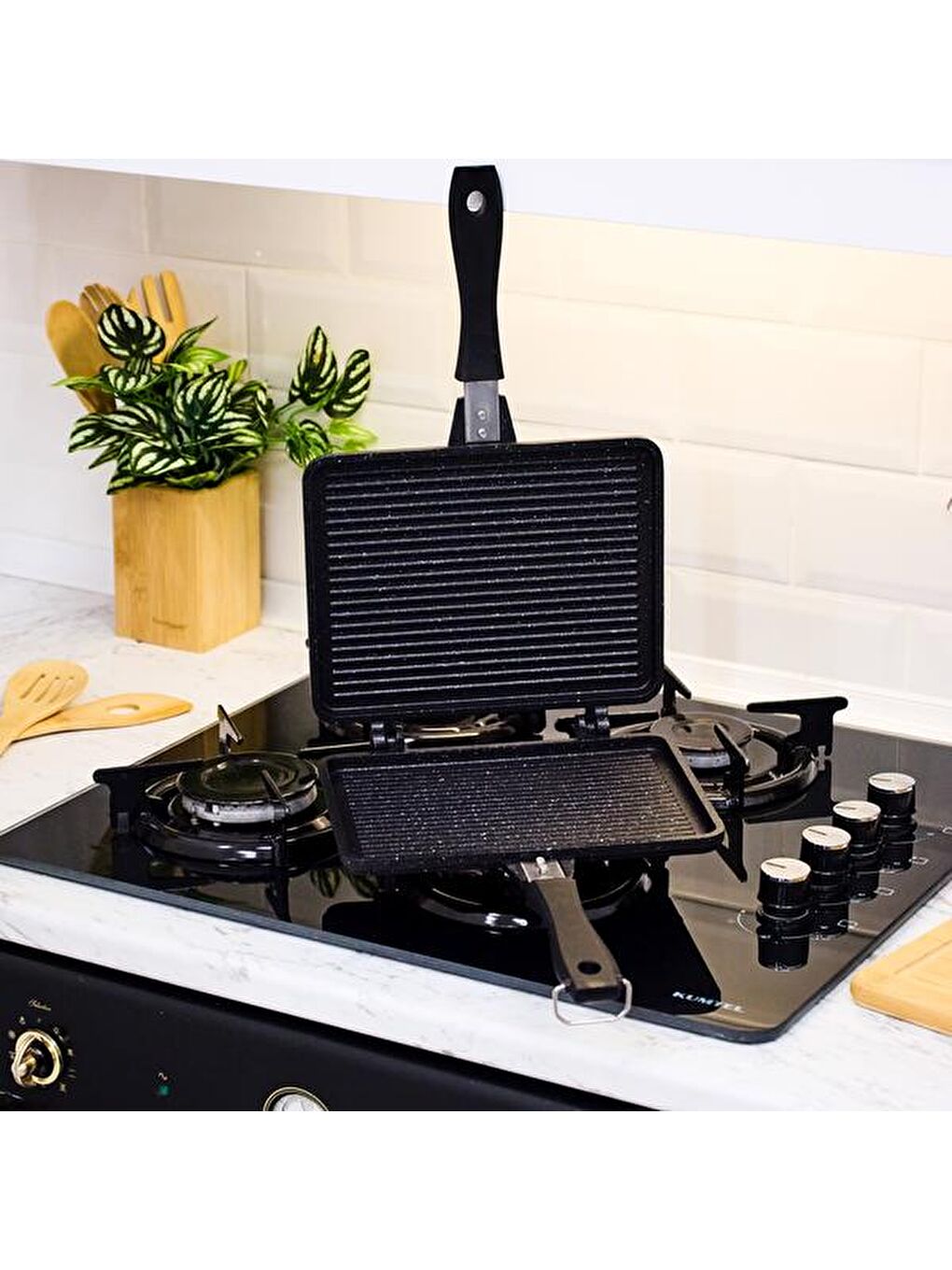 Granit Döküm Ocak Üstü El Tostu - Gri - 20 cm