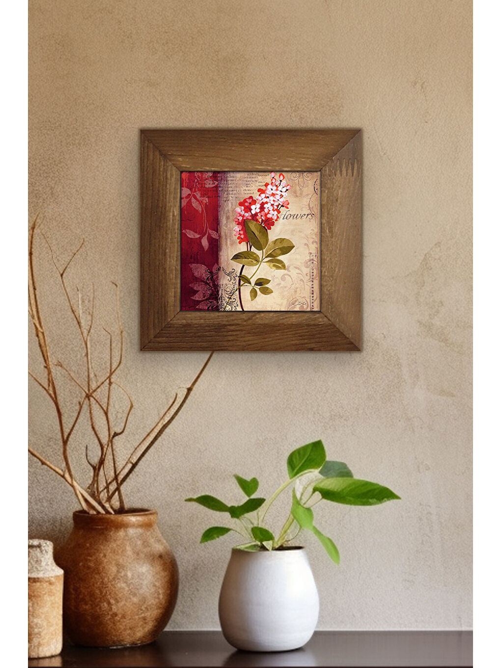 Beyaz Masif Ahşap Çerçeveli Taş Tablo Pano 15,5 x 15,5 cm - ARTVESSAKARO21