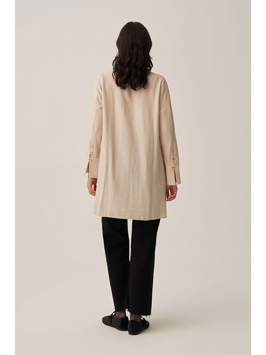 Beyaz Taş-Kırışık Efektli Poplin Gömlek-2