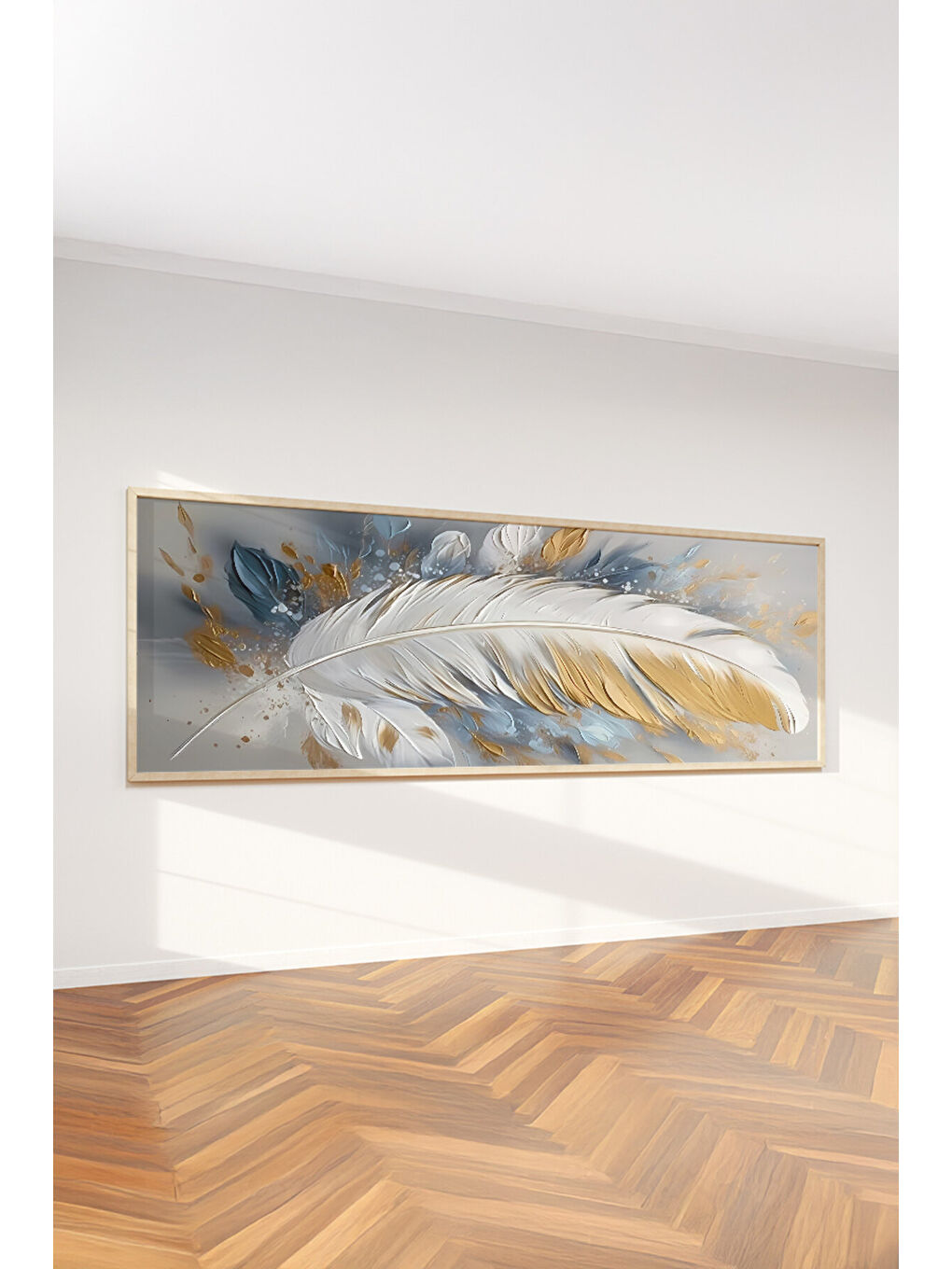 Beyaz Tek Parça Gerçek Ham Ahşap Yatay Panorama Çerçeveli Tablo - Model 29 - 33 x 70-2