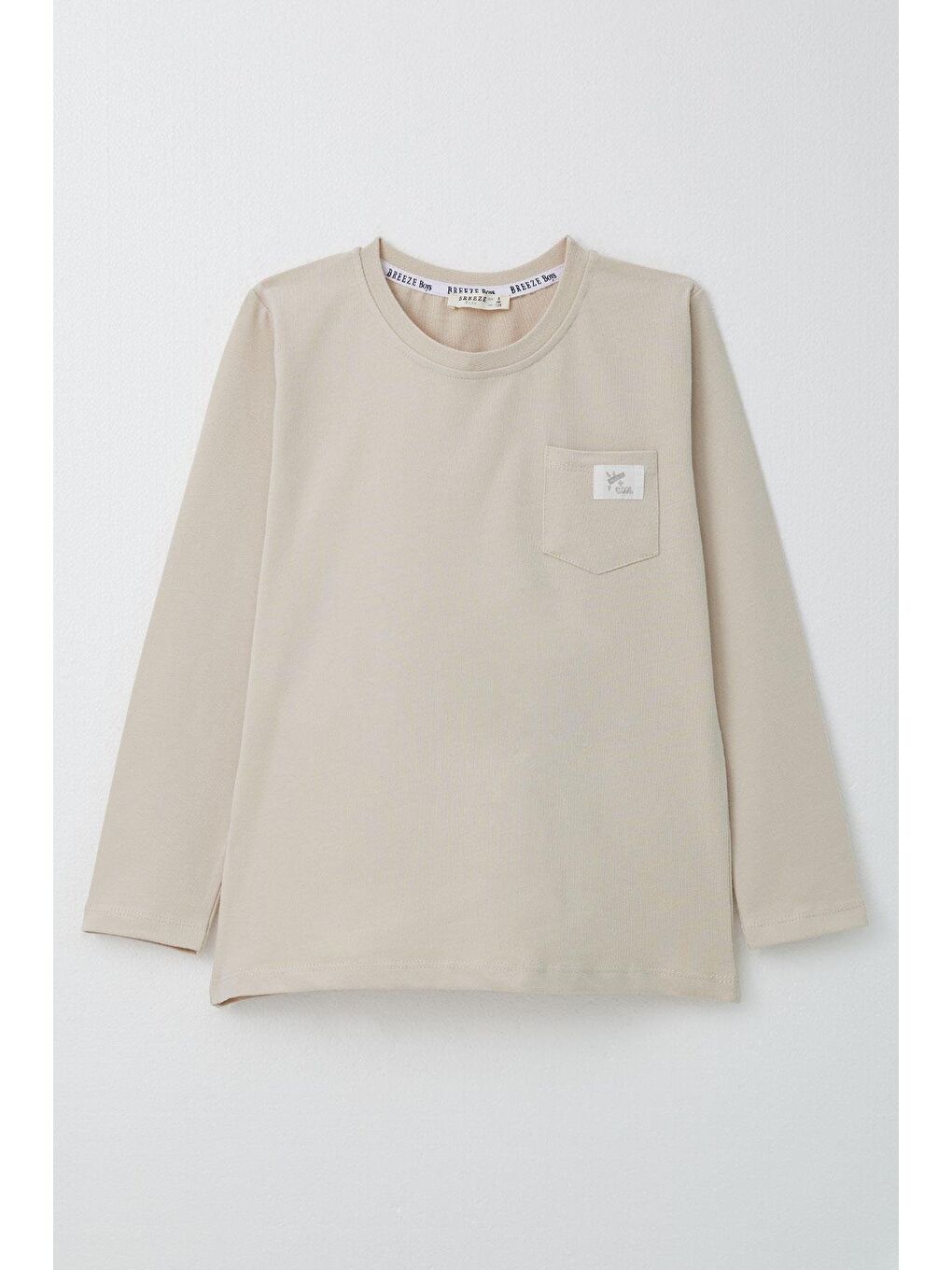 Erkek Çocuk Uzun Kollu Tişört Cool Yazı Armalı Cepli Bej (4-8 Yaş)
