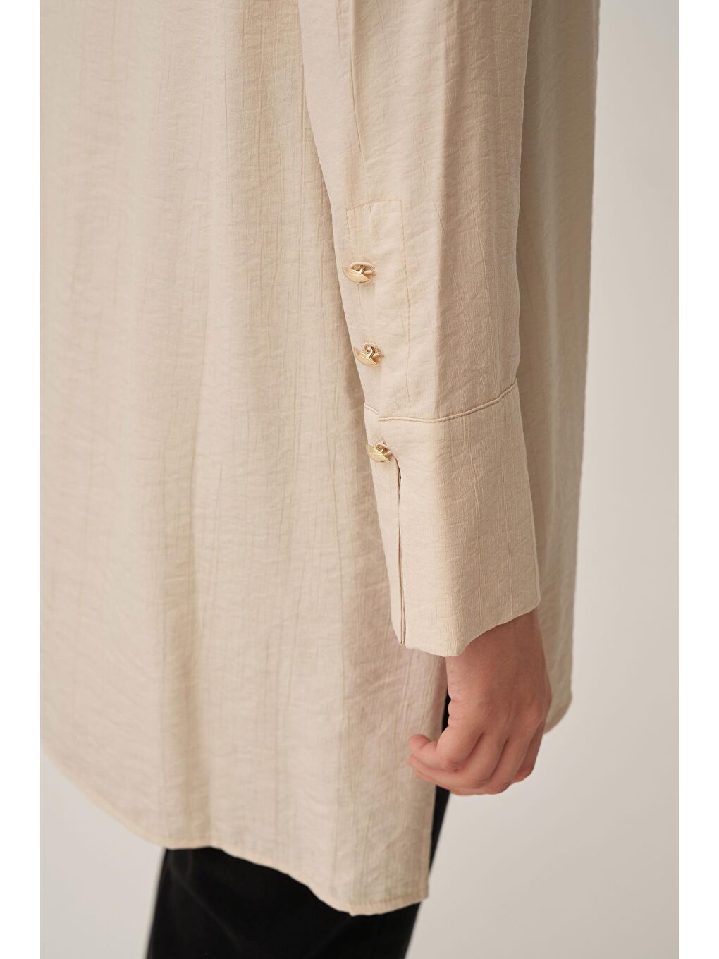 Beyaz Taş-Kırışık Efektli Poplin Gömlek-4