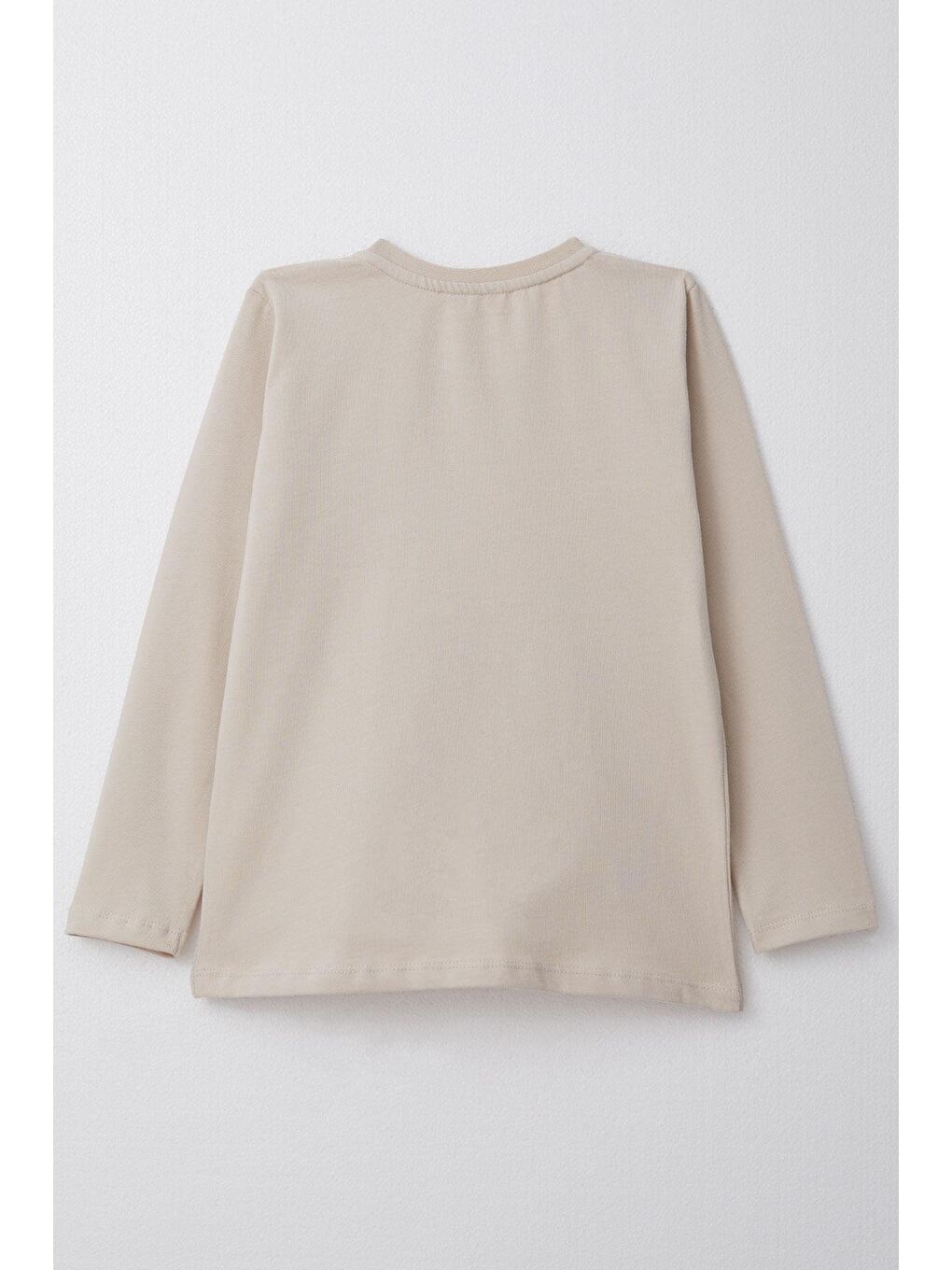 Erkek Çocuk Uzun Kollu Tişört Cool Yazı Armalı Cepli Bej (4-8 Yaş)-1