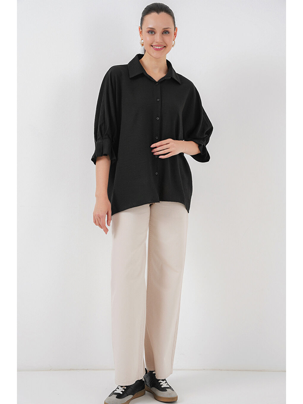 Kadın Bağlama Detaylı Ayrobin Gömlek 20290 - Siyah-2