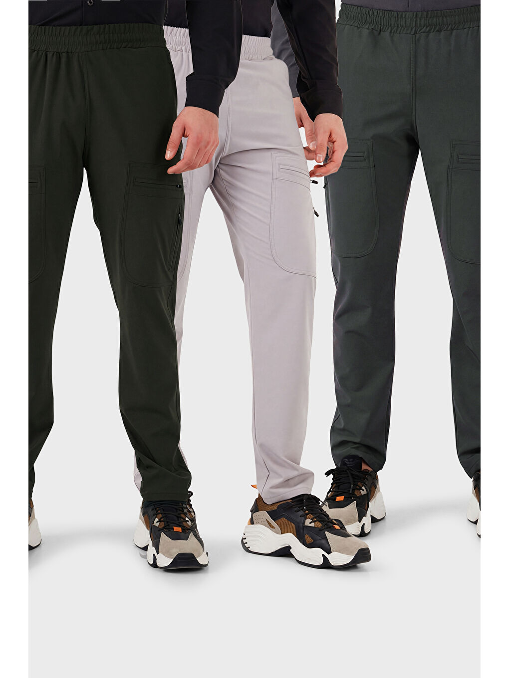 Gri Normal Kalıp Kargo Cepli Lastikli Bel Trekking ve Kurye 3'lü Paket Pantolon 693710S3