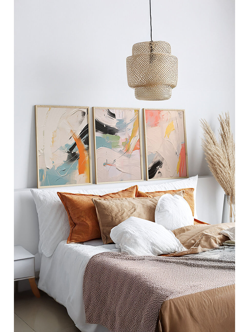 Beyaz Gerçek Ahşap Çerçeveli 3 Parça 3D Poster Tablo Seti - ERSY3SET11 - ERSY3SET11-3348