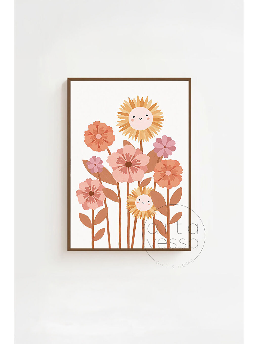 Beyaz 3 Parça Kahverengi Gerçek Ahşap Çerçeveli Tablo Seti - Model 3 - ERSY3KHVCRV3-2030-3