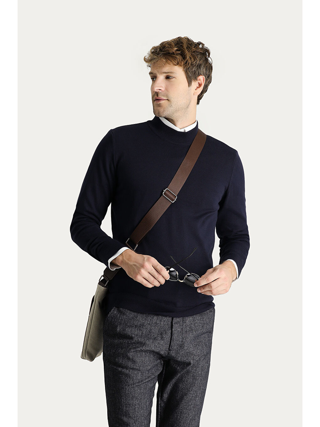 Lacivert Bato Yaka Regular Fit Pamuklu Triko Kazak