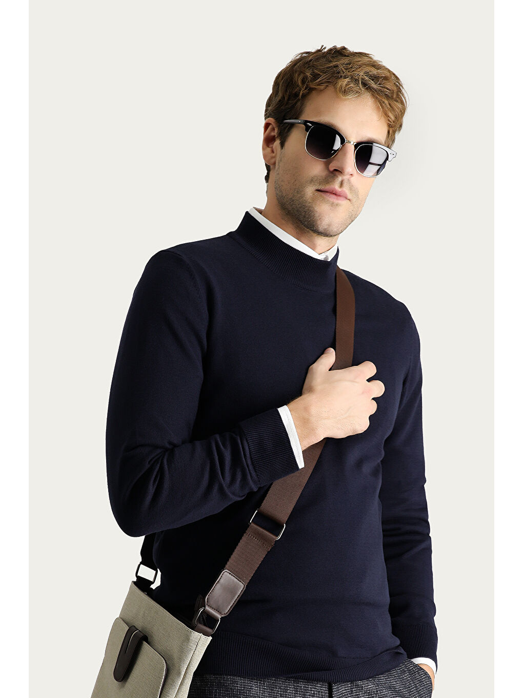 Lacivert Bato Yaka Regular Fit Pamuklu Triko Kazak-1