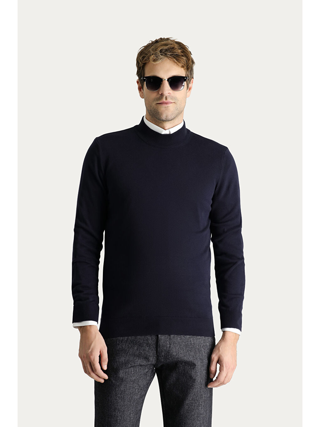 Lacivert Bato Yaka Regular Fit Pamuklu Triko Kazak-2