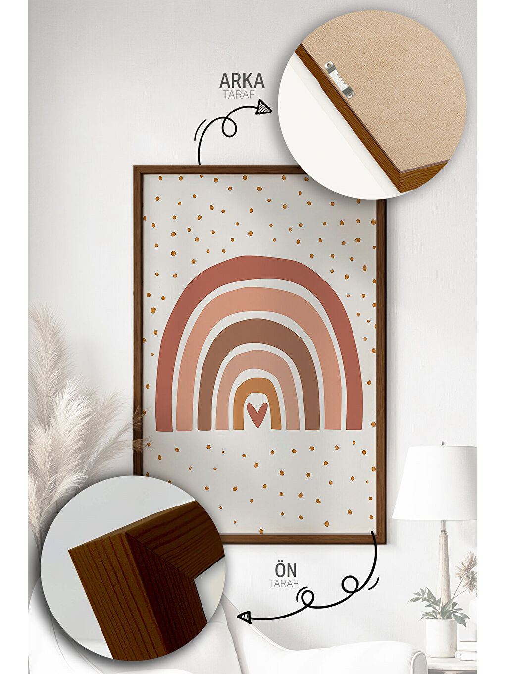 Beyaz 3 Parça Kahverengi Gerçek Ahşap Çerçeveli Tablo Seti - Model 3 - ERSY3KHVCRV3-2030-4