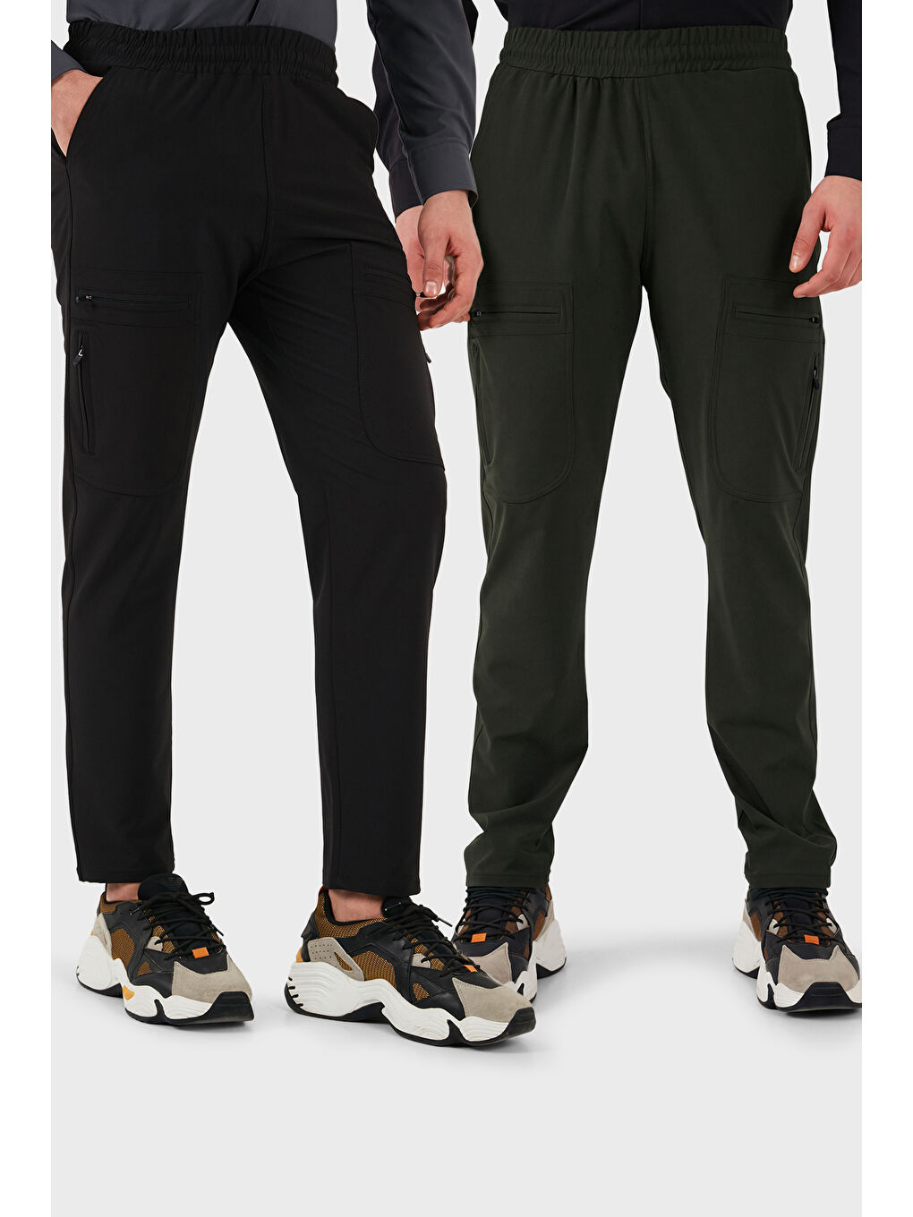 Siyah Normal Kalıp Kargo Cepli Lastikli Bel Trekking ve Kurye 2'li Paket Pantolon 693710S2