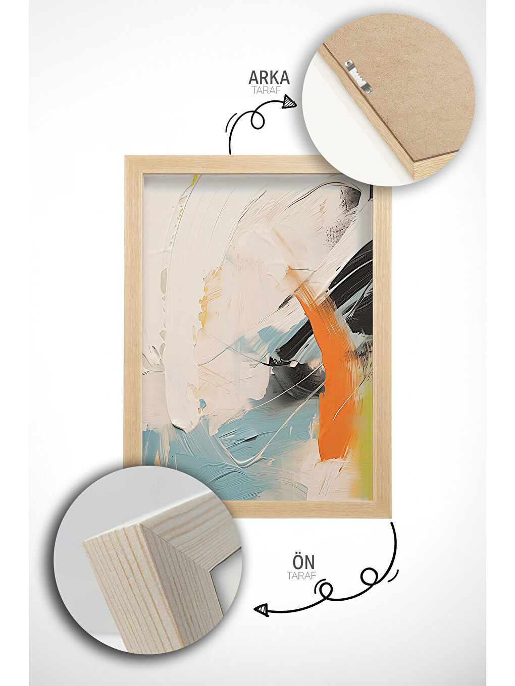 Beyaz Gerçek Ahşap Çerçeveli 3 Parça 3D Poster Tablo Seti - ERSY3SET11 - ERSY3SET11-3348-4