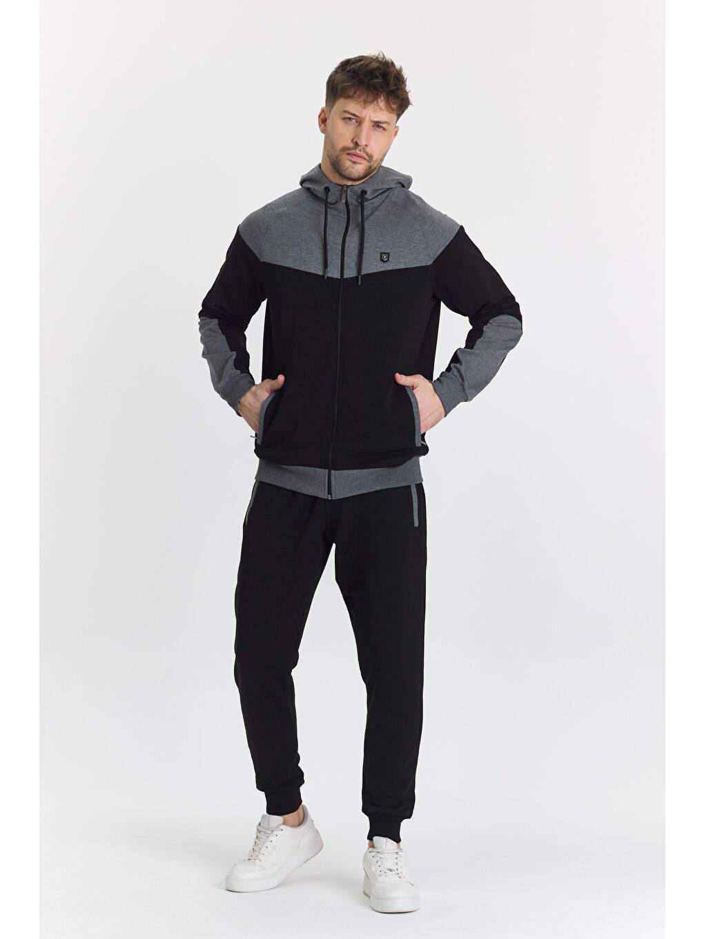 Pamuklu Kapüşonlu Siyah Erkek Eşofman Takımı 5294-S-2